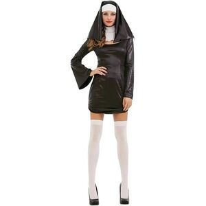 Hauntlook Sinful Sister Nun Costume Womens Small‎ Black Mini Dress Headpiece Set